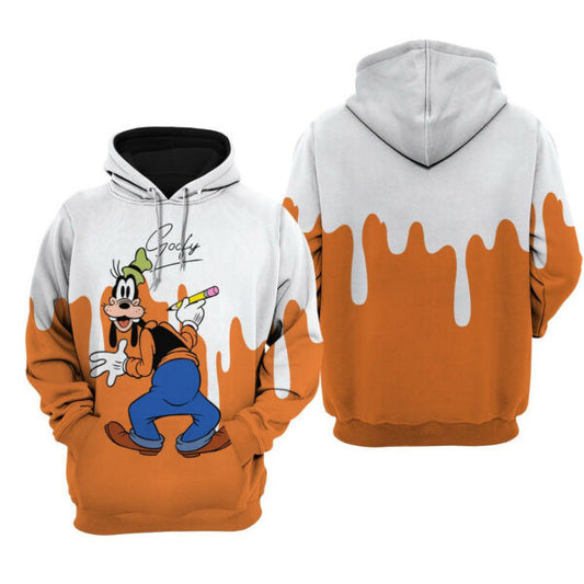 Goofy Dog Orange Paint Disney Fan Gift, Goofy Dog Orange Paint Gift, Stylist Unisex Cartoon Graphic Outfits Aop Hoodie 539 Moonbestprint