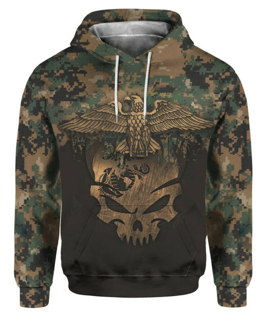 Marine Veteran Skull Eagle Camouflage Black 3d Hoodie Zip Hoodie Moonbestprint