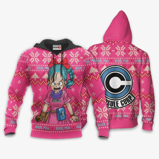 Bulma Ugly Christmas Dragon Ball Z Anime 1k325 Fan Gift Stylist Unisex Cartoon Graphic Outfits Aop 3d Hoodie, Zip Hoodie 835 Moonbestprint