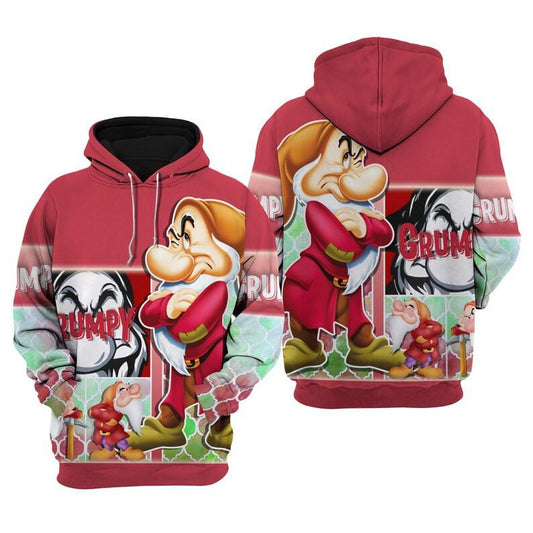 Red Grumpy Dwarf, Snow White And Seven The Dwarfs Disney Cartoon Fan Gift All Over Print Hoodie, Zip Hoodie Moonbestprint