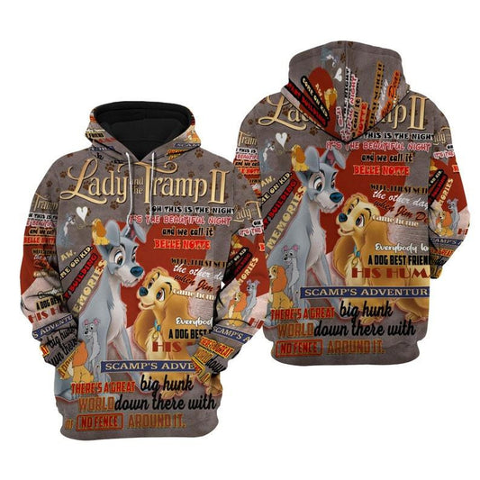 Disney Cartoon Lady And The Tramp, Disney Dogs, Disney Quotes All Over Print Hoodie, Zip Hoodie Moonbestprint