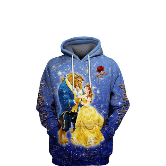 Blue Beauty And The Beast Disney Cartoon, Belle And The Beast All Over Print Hoodie Moonbestprint