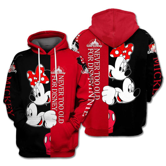 Disney Minnie And Mickey Mouse, Never Too Old For Disney Ver33 Aop Hoodie Moonbestprint