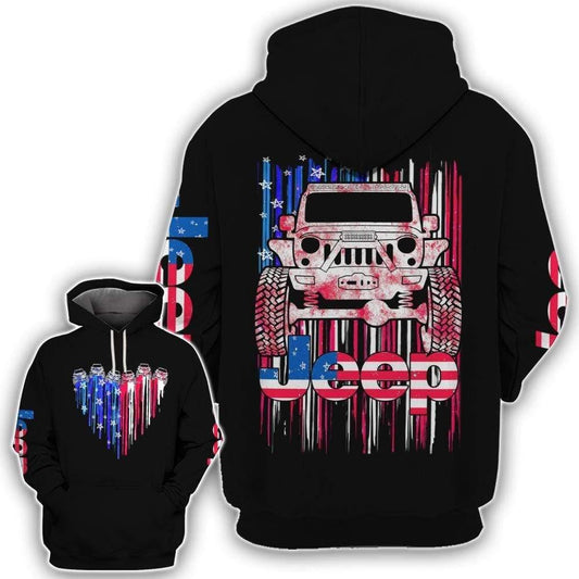 Jeep Lover Gift, American Flag Jeep All Over Print Hoodie Moonbestprint