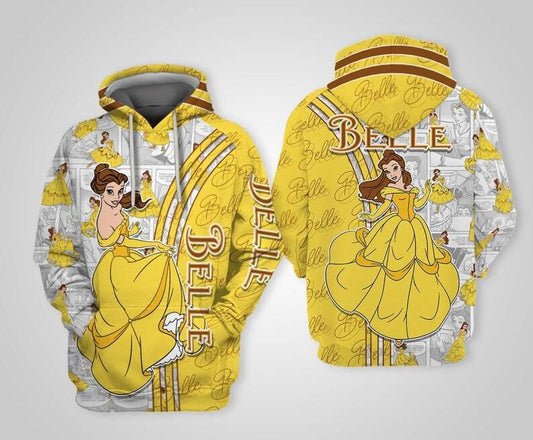 Beauty And The Beast Disney Cartoon, Belle Princess Comics Book Patterns All Over Print Hoodie, Zip Hoodie Moonbestprint
