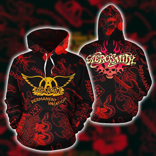Aerosmith Band Fan Gift, Aerosmith Permanent Vacation Logo All Over Print Hoodie Moonbestprint