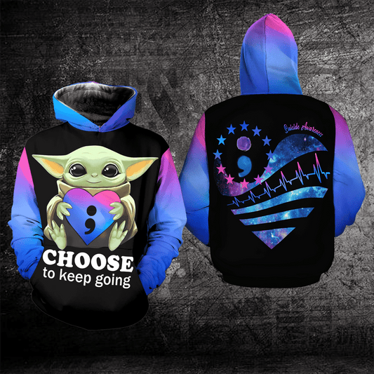 Suicide Awareness, Baby Yoda Suicide Awareness Choose To Keep Going All Over Print Hoodie Moonbestprint
