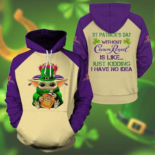 Yoda Crown Royal St Patrick Day Hoodie, Gift For Fan 3d All Over Print Shirt Hoodie Moonbestprint