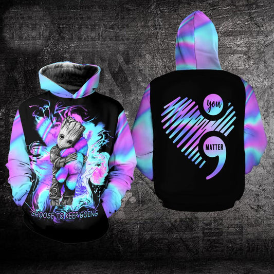 Suicide Awareness Groot Choose To Keep Going All Over Print Hoodie Moonbestprint