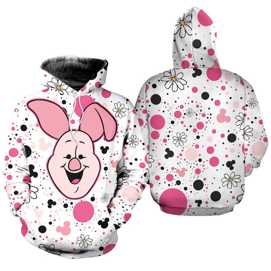 Piglet Polkadot Pattern Disney Fan Gift Stylist Unisex Cartoon Graphic Outfits Aop Hoodie, Zip Hoodie Moonbestprint