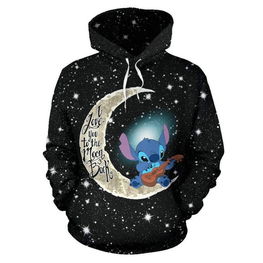 Lilo And Stitch Disney, Stitch Playing Guitar, I Love You To The Moon And Back Aop Hoodie Moonbestprint
