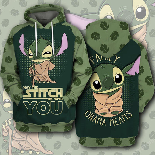 Stitch Disney, Stitch Baby Yoda, Family Ohana Means, May The Stitch Be With You All Over Print Hoodie Moonbestprint