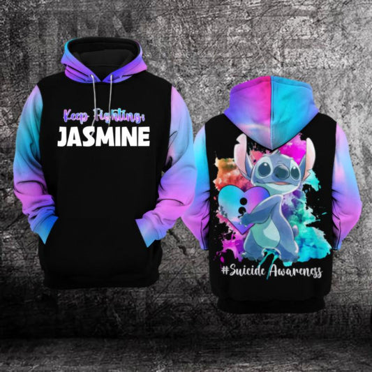 Custom Name Stitch Disney Suicide Awareness, Keep Fightings All Over Print Hoodie Moonbestprint