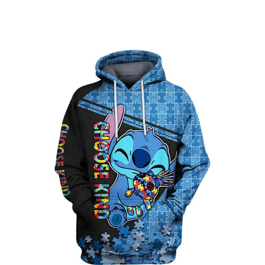 Autism Awareness Stitch Disney, Choose Kind Lovely Stitch All Over Print Hoodie Moonbestprint