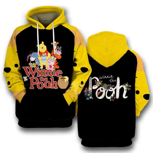 Winnie-the-pooh Disney Fan Gift, Winnie-the-pooh And Friends Tigger Eeyore Piglet Cartoon Floral All Over Print Hoodie Moonbestprint