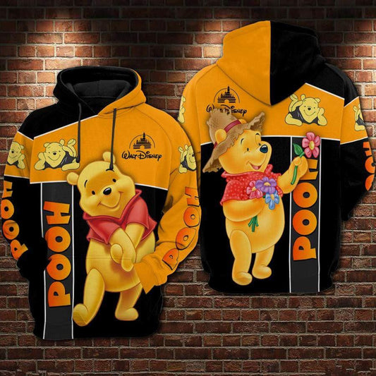 Winnie The Pooh Disney, Cute Pooh With Flower Aop Hoodie, Zip Hoodie Moonbestprint