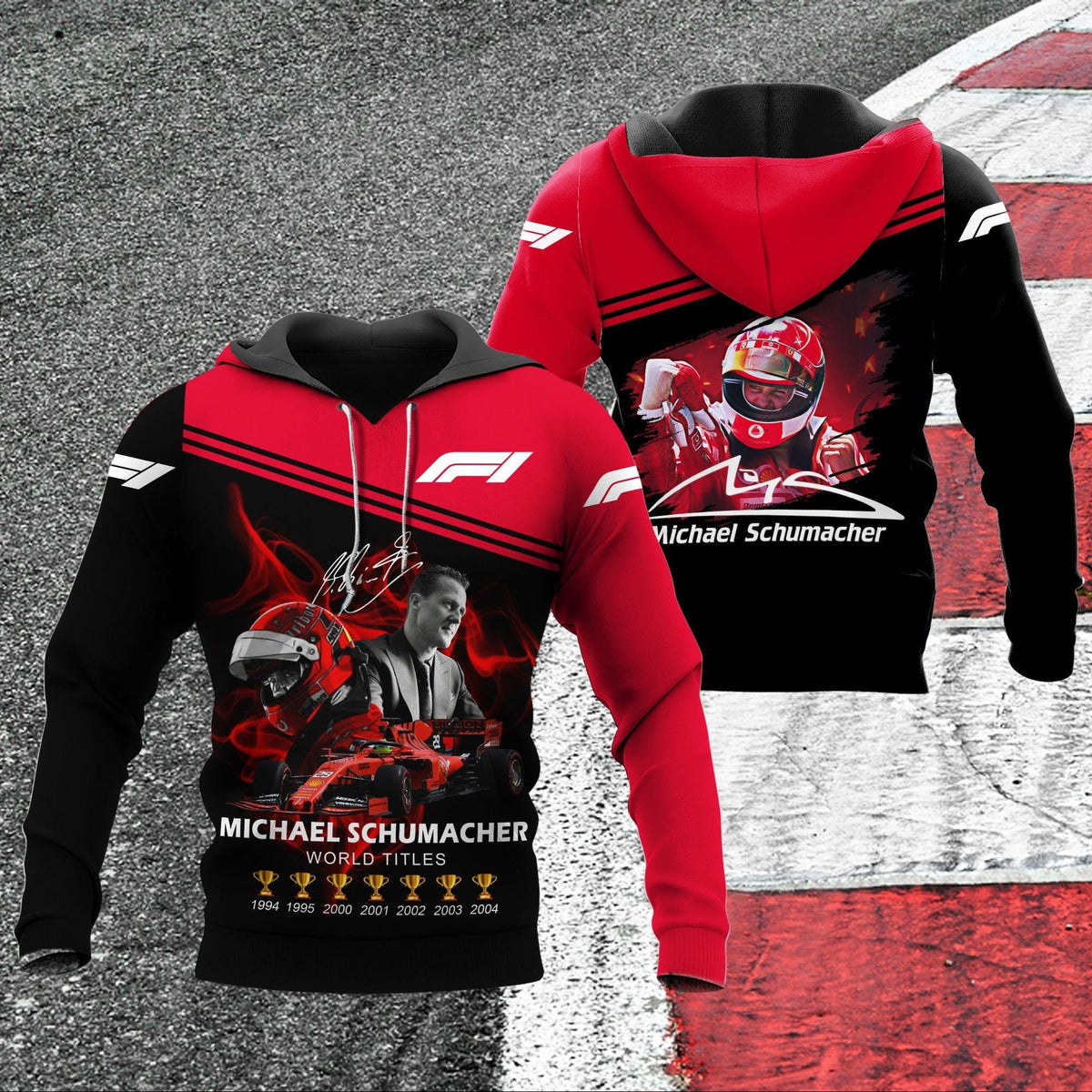 Michael Schumacher F1 7 World Championships, Michael Schumacher Signature All Over Print Hoodie 405 Moonbestprint