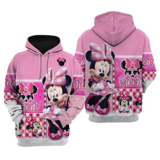 Disney Cartoon Fan Gift, Pink Minnie Mouse Disney, Cute Minnie All Over Print Hoodie, Zip Hoodie Moonbestprint