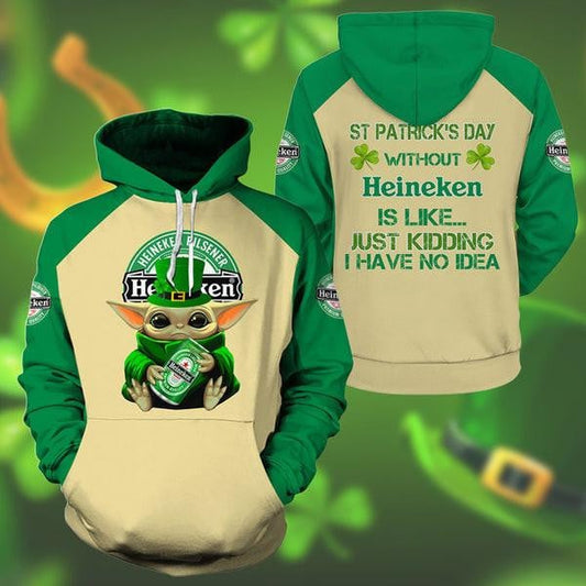 Yoda Heineken St Patrick Day Hoodie, Gift For Fan 3d All Over Print Shirt Hoodie Moonbestprint