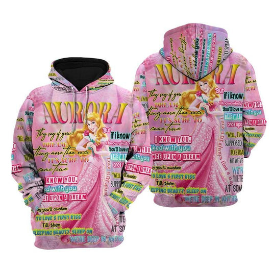 Disney Cartoon Aurora Princess, Sleeping Beauty Aurora Punk Words Pattern All Over Print Hoodie, Zip Hoodie Moonbestprint