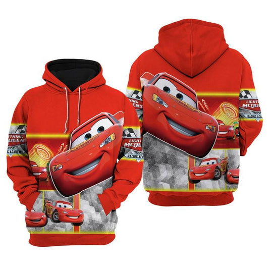 Cars Cartoon Fan Gift, Cars Lightning Mcqueen All Over Print Hoodie, Zip Hoodie Moonbestprint