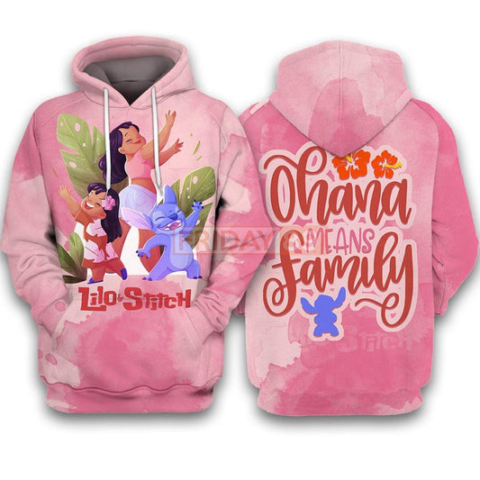 Lilo And Stitch Disney Fan Gift, Ohana Means Family Floral All Over Print Hoodie Moonbestprint
