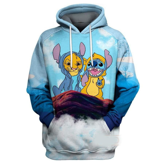 Disney Cartoon Characters Fan Gift, Stitch And Simba Disney, Simba The Lion King All Over Print Hoodie Moonbestprint