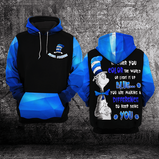 Autism Awareness The Cat In The Hat, Keep Being You All Over Print Hoodie Moonbestprint