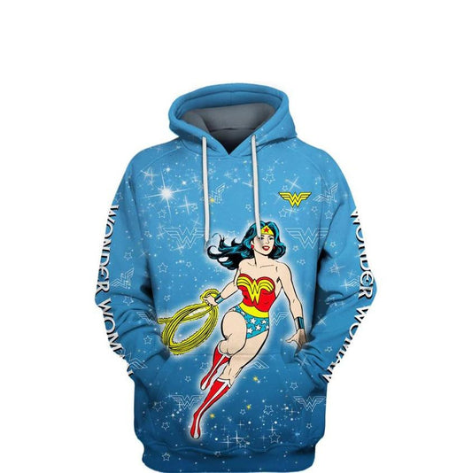 Blue Wonder Woman Dc Comics, Wonder Woman Cartoon All Over Print Hoodie Moonbestprint