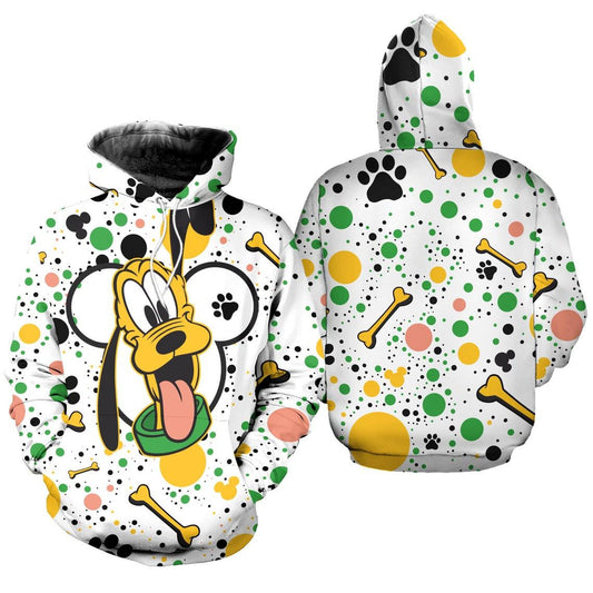 Pluto Dog Polkadot Pattern Disney Fan Gift Stylist Unisex Cartoon Graphic Outfits Aop Hoodie, Zip Hoodie Moonbestprint
