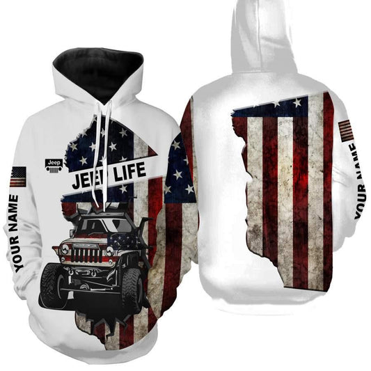 Custom Name Jeep American Flag, Jeep Life, Jeep Lover Fan Gift All Over Print Hoodie, Zip Hoodie Moonbestprint