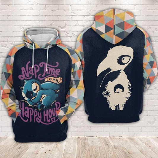 Lilo And Stitch Disney, Nap Time Is My Happy Hour Stitch Silhouette Aop Hoodie Moonbestprint