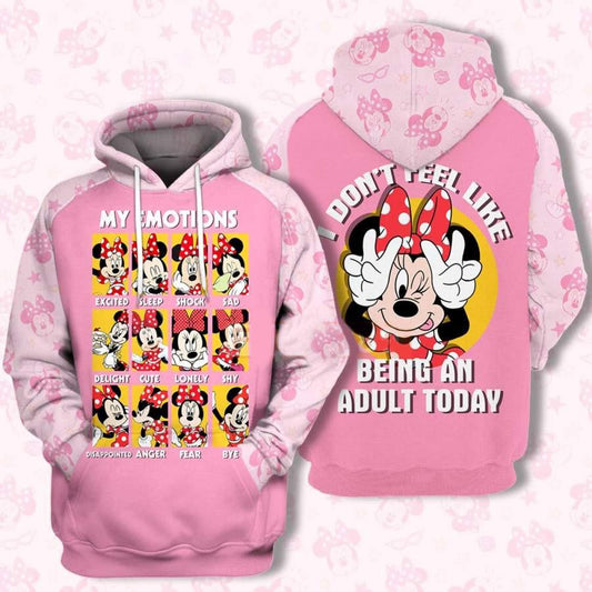 Disney Minnie My Emotions, I Dont Feel Like Being An Adult Today Aop Hoodie Moonbestprint