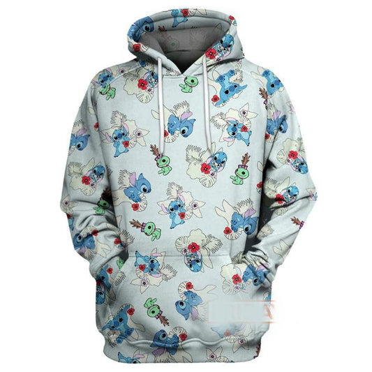 Disney Cartoon Characters Fan Gift, Disney Lilo And Stitch Scrump Floral All Over Print Hoodie Moonbestprint