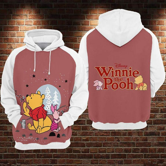 Winnie The Pooh Disney, Funny Pooh With Piglet Aop Hoodie Moonbestprint