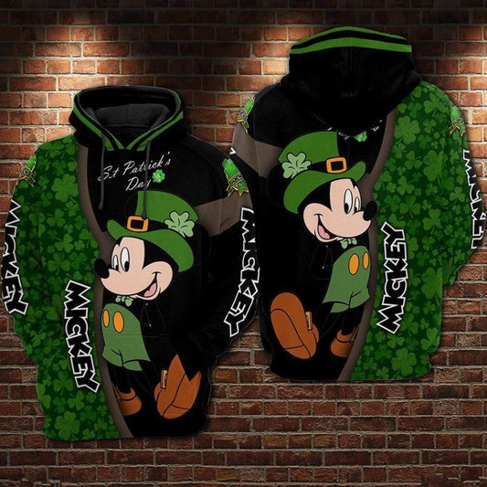 Disney Mickey Mouse, Mickey Happy St Patrick's Day Aop Hoodie, Zip Hoodie Moonbestprint