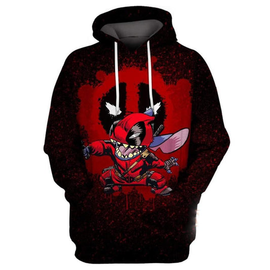 Stitch Disney Fan Gift, Stitch Cosplay Deadpool, Deadpool Marvel Comics All Over Print Hoodie Moonbestprint