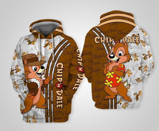 Chip 'n' Dale Chipmunks Disney Cartoon, Chip 'n' Dale Signature, Chip 'n' Dale Comics Book Patterns All Over Print Hoodie, Zip Hoodie Moonbestprint
