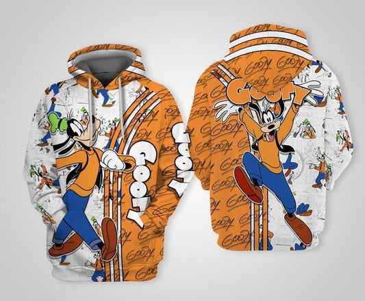 Disney Cartoon Goofy Dog, Funny Goofy Dog Signature All Over Print Hoodie, Zip Hoodie Moonbestprint