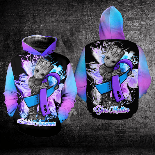 Groot Suicide Awareness, Groot Hug Suicide Awareness Logo, You Matter All Over Print Hoodie Moonbestprint