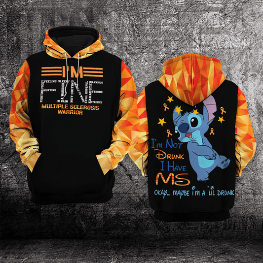Stitch Disney Multiple Sclerosis Awareness, Im Fine All Over Print Hoodie Moonbestprint