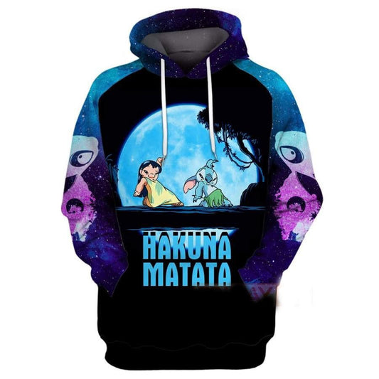 Stitch Disney Fan Gift, Stitch And Lilo Walking In The Moon Hakuna Matata All Over Print Hoodie Moonbestprint