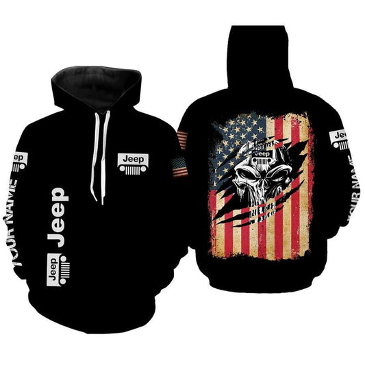 Custom Name Jeep Lover, Skull Jeep Usa Flag, Jeep Life All Over Print Hoodie, Zip Hoodie Moonbestprint