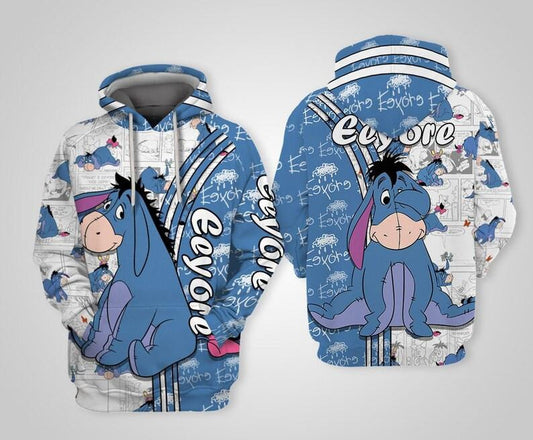 Eeyore Winnie The Pooh Disney Cartoon, Eeyore Signature All Over Print Hoodie, Zip Hoodie Moonbestprint