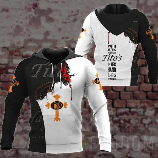 Tito's Vodka Lover Gift, With Jesus In Her Heart Tito's In Her Hand She Is Unstopable Aop Hoodie, Zip Hoodie 28 Moonbestprint