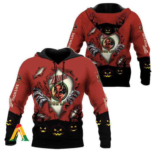 Scary Night Halloween Miller High Life Hoodie &amp; Zip Hoodie Moonbestprint