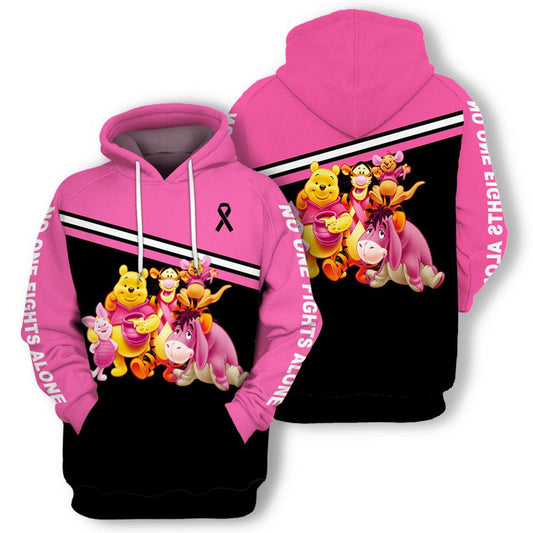 Winnie The Pooh Disney, Breast Cancer Awareness No One Fights Alone Aop Hoodie Moonbestprint