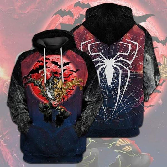 Halloween Venom Marvel Comics, Scary Venom And Groot All Over Print Hoodie Moonbestprint