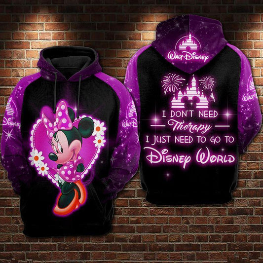 Disney Minnie Mouse, I Don't Need Therapy I Just Need To Go To Disney World Aop Hoodie Moonbestprint