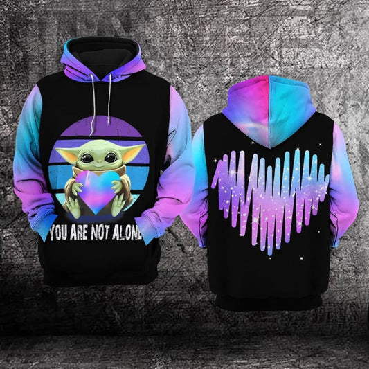 Suicide Awareness, Baby Yoda Suicide Awareness, You're Not Alone All Over Print Hoodie Moonbestprint